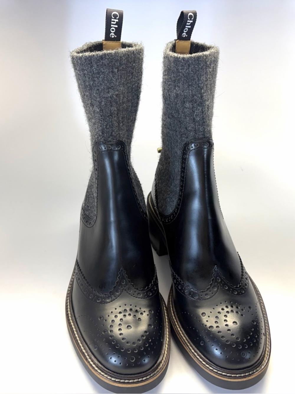 Chloè Franne Leather and Knitted Ankle Boots - Picture 3 of 8